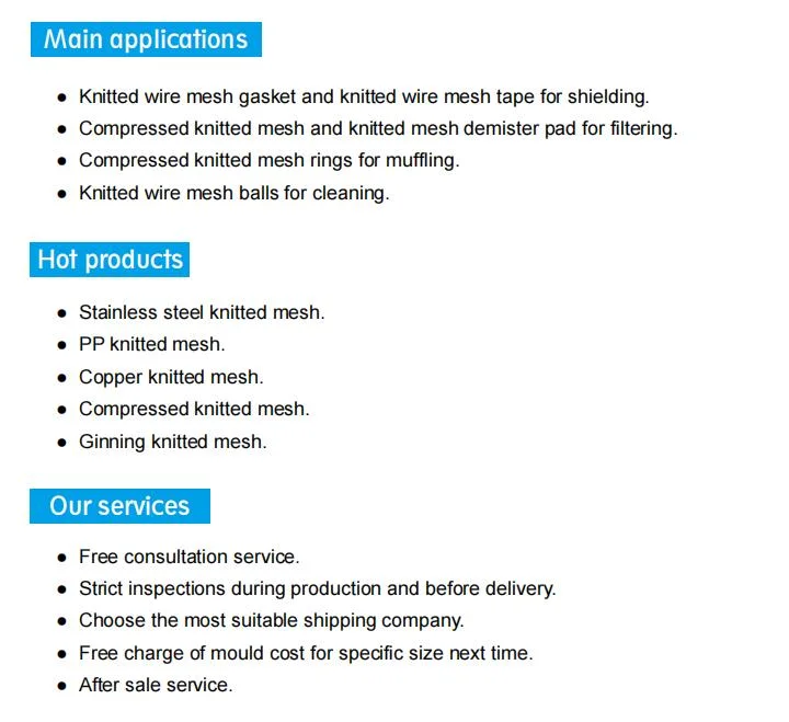 Knitted Wire Mesh Demister Mist Eliminator